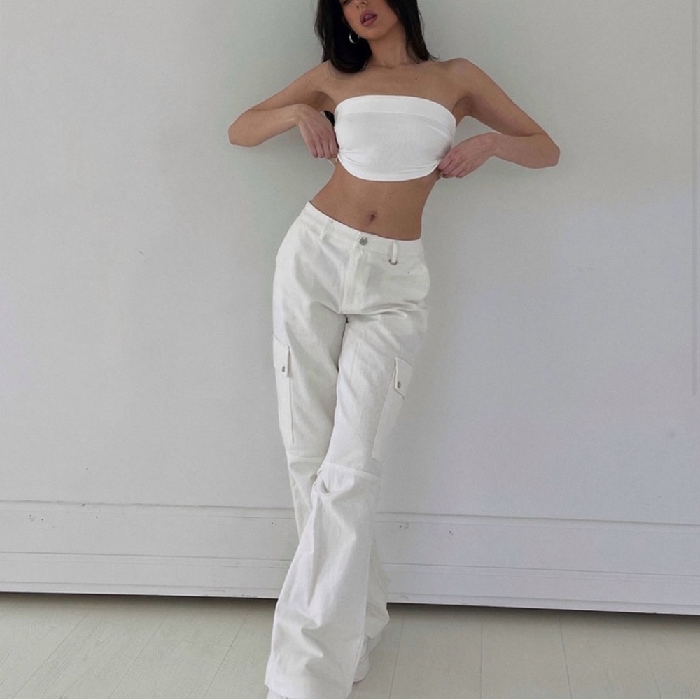 White Strapless Top and Cargo Pants Set